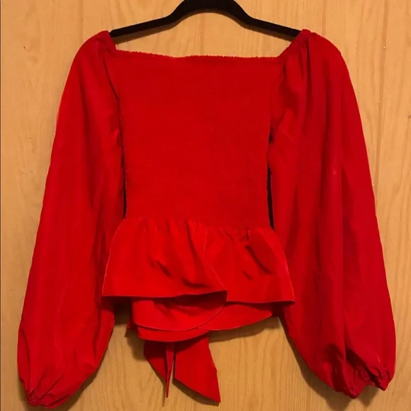 Express Bold Red Tie-Front Blouse - Picture 3 of 4